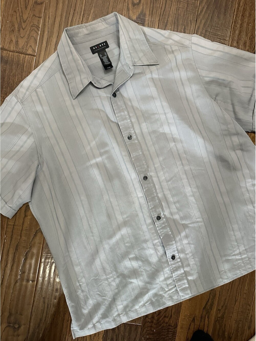 Axcess Men's XL White/Gray Striped Cotton Woven Short Sleeve Button-Up